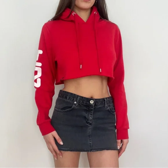 FILA heritage red cropped spell out hoodie, Size S ❤️ - Picture 3 of 5